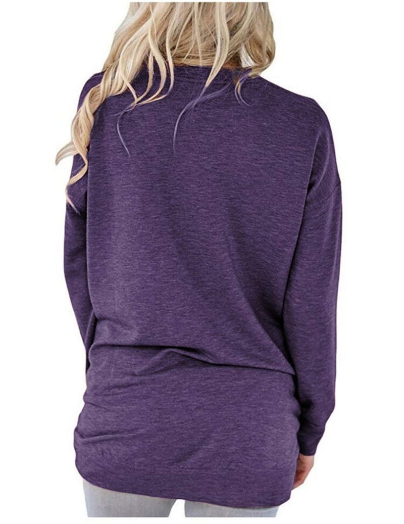 onlypuff Cute Shirts for Women Pocket T Shirts Long Sleeve Tops Womens Tunic Top Ladies Blouse Fashion Top Purple XL - Image 4