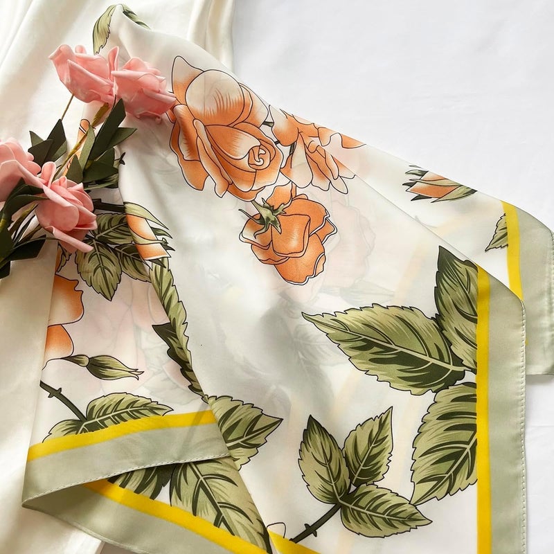 FONYVE Silk Feeling Scarf Medium Square Satin Head Scarf for Women 27.5 × 27.5 inches - Image 3