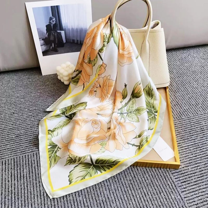 FONYVE Silk Feeling Scarf Medium Square Satin Head Scarf for Women 27.5 × 27.5 inches - Image 4