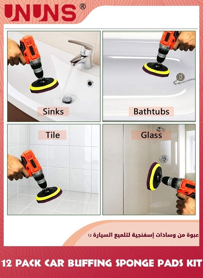 UNUNS 12 Pack Polishing Pad Kit,4 Inch Wool And Sponge Buffing Pads,Hook Loop Backing With Drill Adapter,For Buffer Attachment - Image 3