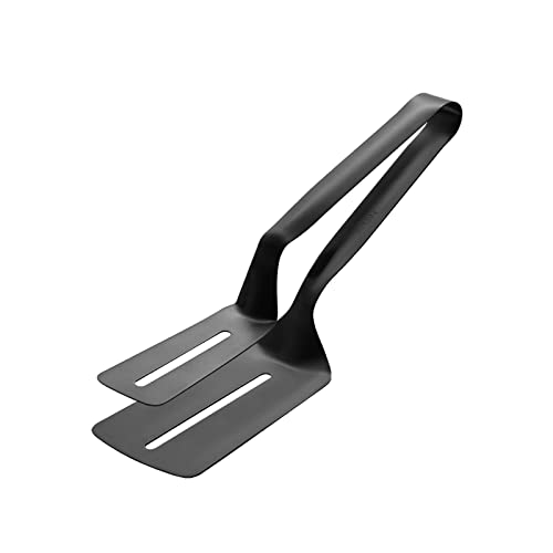 Selafun Kitchen Tongs Steak Clamp Bread Tongs 10 inch Double Spatula Tongs Clip Pizza Clamp Stainless Slotted Multi-Function Food Flipping for Bread Eggs BBQ Hamburgers Patties Pancakes (1, Matte Black) - Image 1