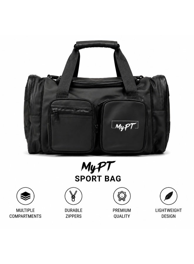 MyPT Gym Bag for Men & Women, Sports Duffle Travel Bag with Shoe Compartment, Waterproof Multi Pocket Workout & Overnight Bag, Black - Image 1