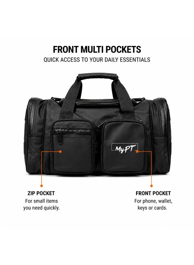 MyPT Gym Bag for Men & Women, Sports Duffle Travel Bag with Shoe Compartment, Waterproof Multi Pocket Workout & Overnight Bag, Black - Image 4