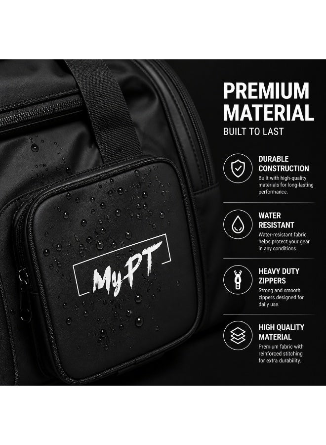 MyPT Gym Bag for Men & Women, Sports Duffle Travel Bag with Shoe Compartment, Waterproof Multi Pocket Workout & Overnight Bag, Black - Image 5
