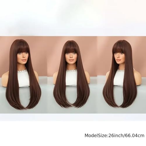 Assu Long Straight Dark Brown Synthetic Wigs with Bangs for Women | Natural Look Wig for Party, Cosplay & Daily Use | Comfortable Wig Cap | Cosplay Accessory with Secure Fit - Image 2