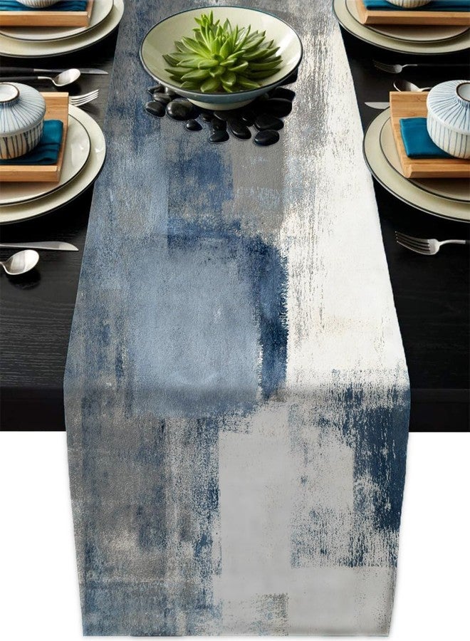 AILUER White Gray Table Runners Modern Art Farmhouse Linen Table Runners Dresser Scarves Retro Rustic Style for Party Kitchen Dining Table Coffee Holiday Party Decor (White Gray, 13"x 71") - Image 1