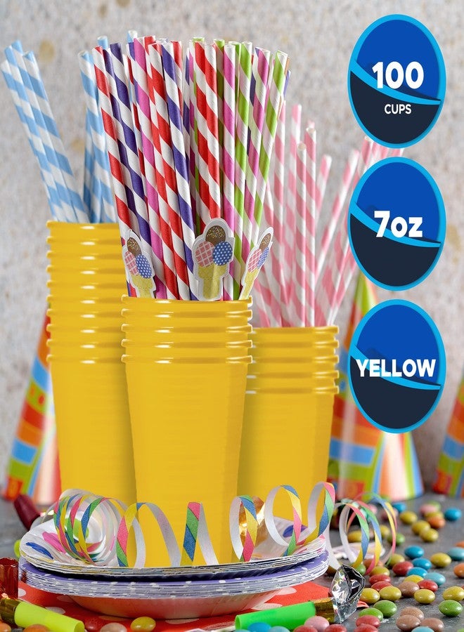 PAMI 100-Pack 7oz Yellow Disposable Cups Plastic Cups for Parties, Bpa-Free, Ideal for Cold Drinks - Image 2