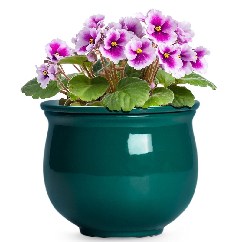 Teagas 6 Inch Self Watering Plant Pots, Ceramic African Violet Pot with Absorbent Inner Pot, Easy Self Watering Pots for Indoor Plants, Ceramic Planter, Room Decor, Plant Lover Gifts, Blackish Green - Image 1