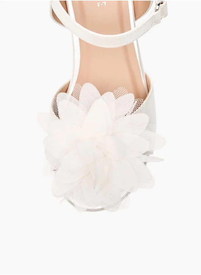 سيليست Girls Floral Applique Block Heel Sandals With Hook And Loop Closure Ramadan Collection