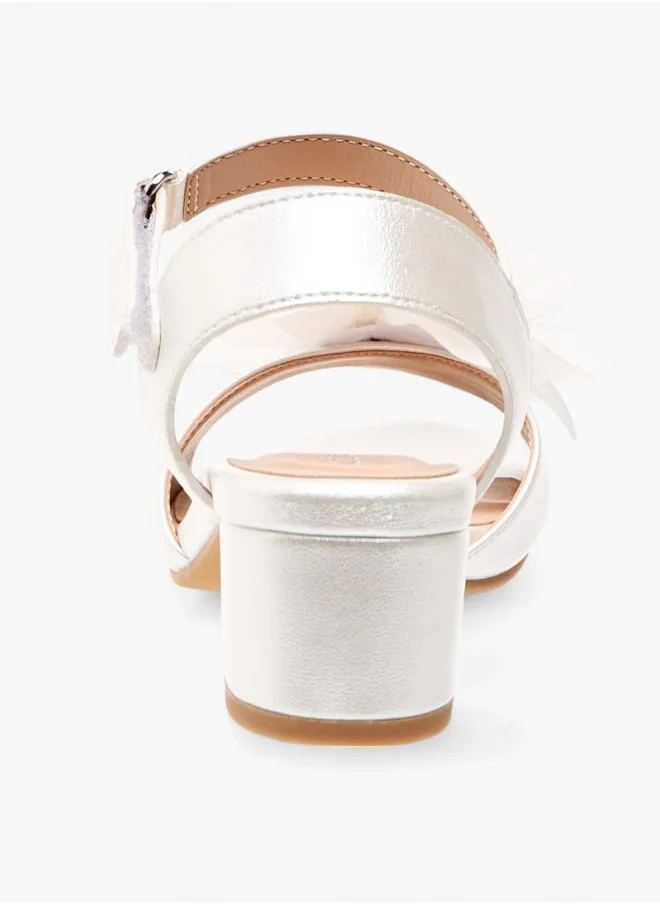 سيليست Girls Floral Applique Block Heel Sandals With Hook And Loop Closure Ramadan Collection