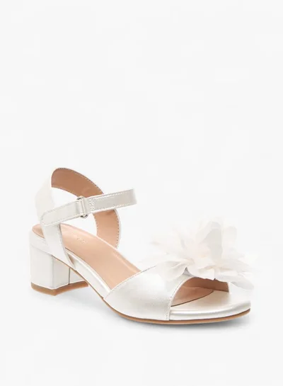 Celeste Girls Floral Applique Block Heel Sandals With Hook And Loop Closure