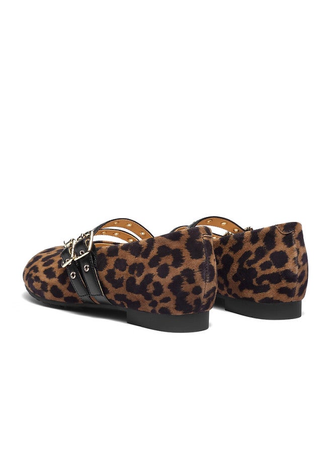 Senda a Mary Jane Shoes For Women Spring And Autumn Double Buckle Casual Low-cut Flats Leopard Print Size 38 - Image 2