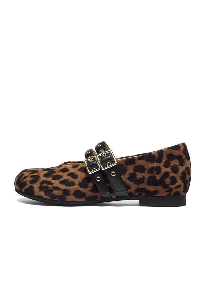 Senda a Mary Jane Shoes For Women Spring And Autumn Double Buckle Casual Low-cut Flats Leopard Print Size 38 - Image 1