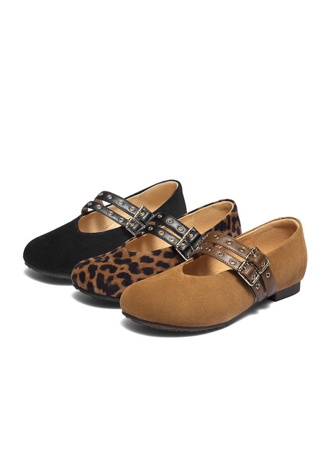 Senda a Mary Jane Shoes For Women Spring And Autumn Double Buckle Casual Low-cut Flats Leopard Print Size 38 - Image 3