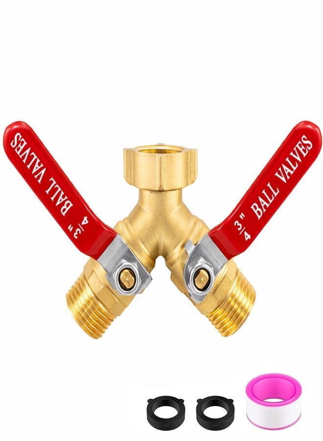 Vtenyeo Garden Hose Y Valve Hose Splitter 2 Ways Water Hose Splitter Lead-Free Compliant Brass 3/4" GHT Thread Hose Y Splitter Outdoor Faucet Splitter - Image 1