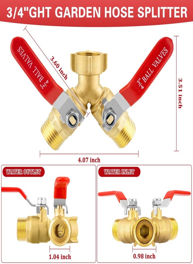 Vtenyeo Garden Hose Y Valve Hose Splitter 2 Ways Water Hose Splitter Lead-Free Compliant Brass 3/4" GHT Thread Hose Y Splitter Outdoor Faucet Splitter - Image 2