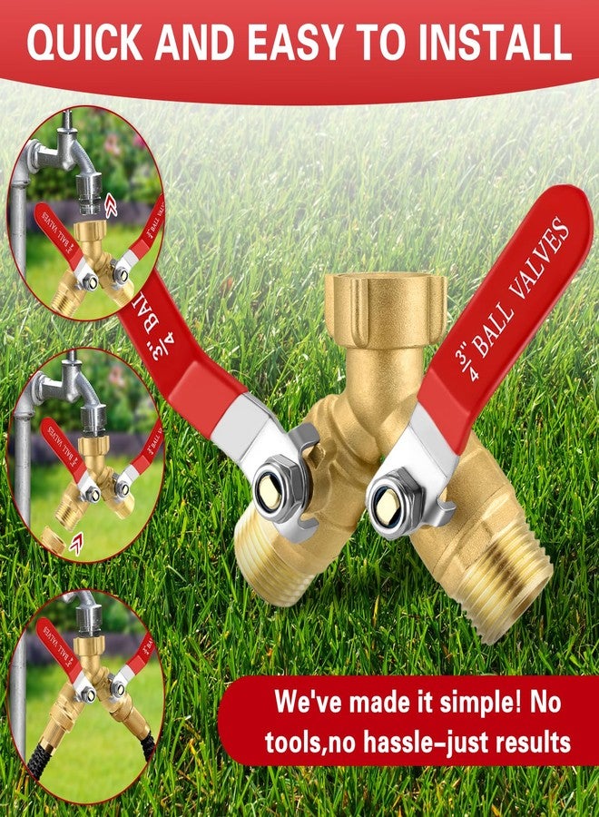Vtenyeo Garden Hose Y Valve Hose Splitter 2 Ways Water Hose Splitter Lead-Free Compliant Brass 3/4" GHT Thread Hose Y Splitter Outdoor Faucet Splitter - Image 4