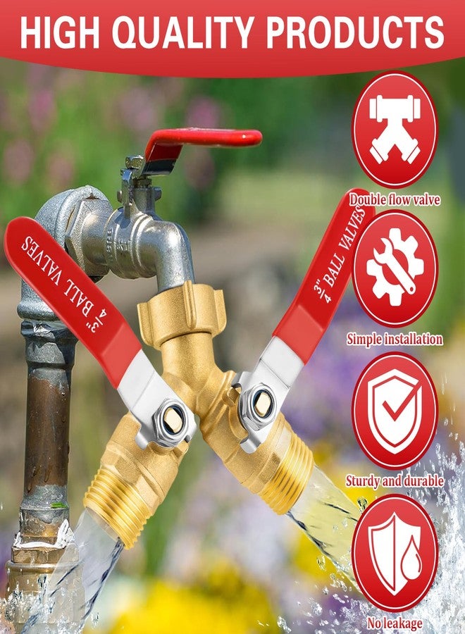 Vtenyeo Garden Hose Y Valve Hose Splitter 2 Ways Water Hose Splitter Lead-Free Compliant Brass 3/4" GHT Thread Hose Y Splitter Outdoor Faucet Splitter - Image 5
