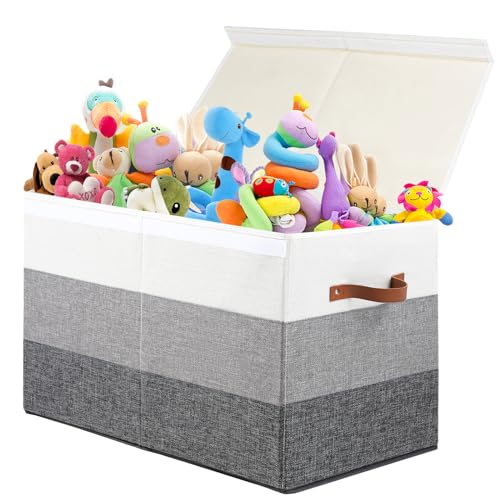 Mayniu Toy Box Storage Chest with Divider Large Sturdy Toy Bin Organizer Basket with Lid for Kids Boys Girls Nursery Living Room Bedroom Playroom Closet 25x13 x16Gradient Grey - Image 1