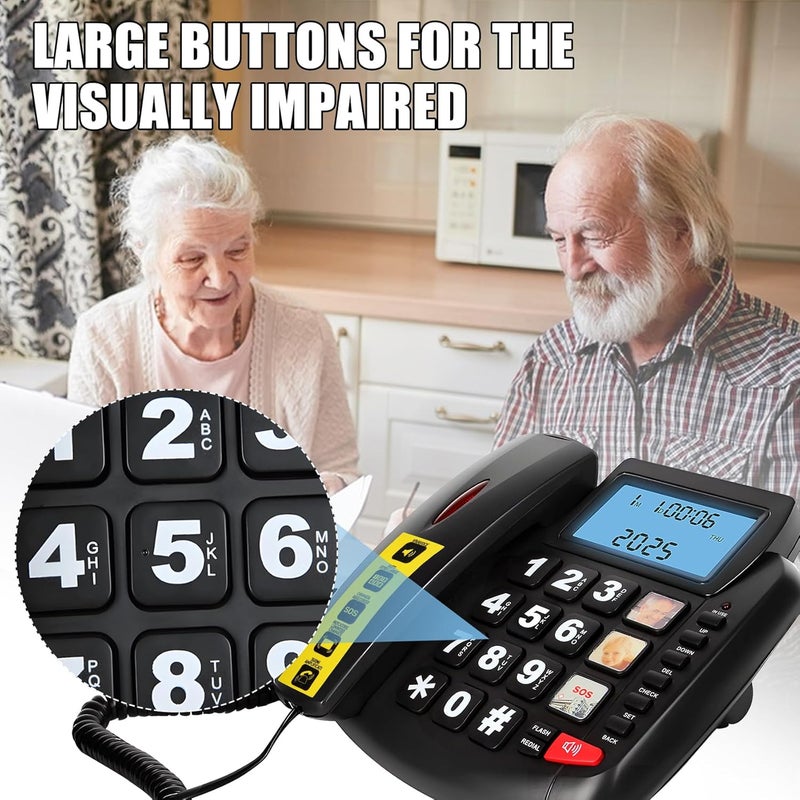 VDTG Big Button Phone for Seniors, Corded Landline Telephone with Speaker and LCD Display, One Touch Speed Dialing, Volume Adjustable, Caller ID Light, Hands-Free Function - Image 2