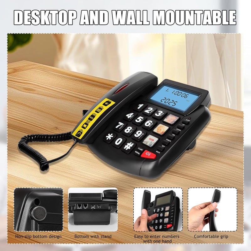 VDTG Big Button Phone for Seniors, Corded Landline Telephone with Speaker and LCD Display, One Touch Speed Dialing, Volume Adjustable, Caller ID Light, Hands-Free Function - Image 4