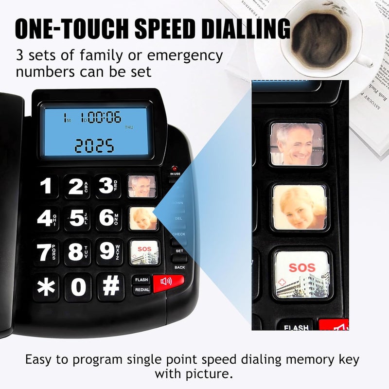 VDTG Big Button Phone for Seniors, Corded Landline Telephone with Speaker and LCD Display, One Touch Speed Dialing, Volume Adjustable, Caller ID Light, Hands-Free Function - Image 3