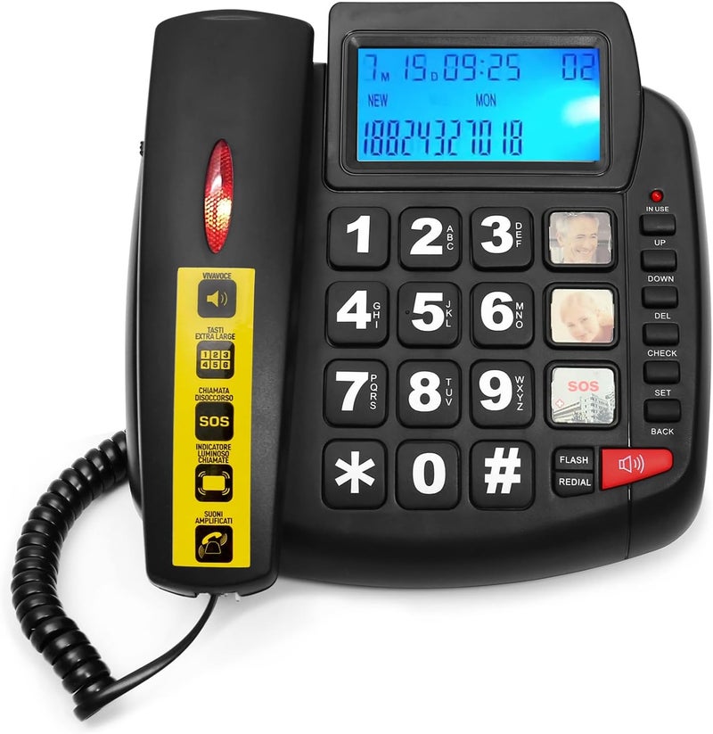 VDTG Big Button Phone for Seniors, Corded Landline Telephone with Speaker and LCD Display, One Touch Speed Dialing, Volume Adjustable, Caller ID Light, Hands-Free Function - Image 1