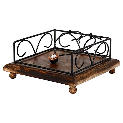 SKAFA Metal and Wood Paper Napkin Holder, 30X15X5 Cm, Black and Brown - Image 1