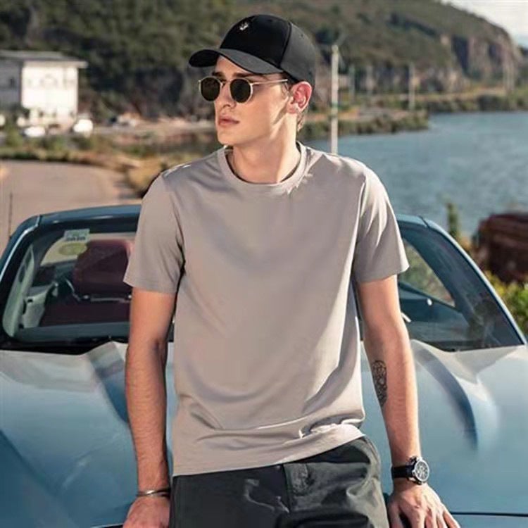 Men's Cotton Blend Short Sleeve T-Shirt, Solid Color, Relaxed Fit - Image 1