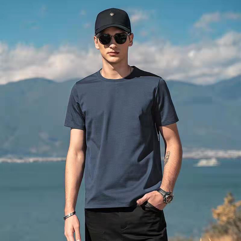 Men's Cotton Blend Short Sleeve T-Shirt, Solid Color, Relaxed Fit - Image 4