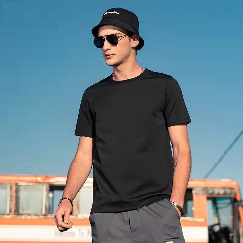Men's Cotton Blend Short Sleeve T-Shirt, Solid Color, Relaxed Fit - Image 2