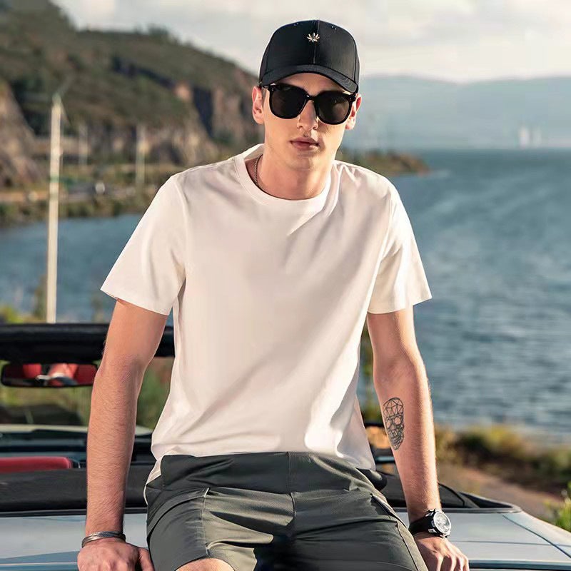 Men's Cotton Blend Short Sleeve T-Shirt, Solid Color, Relaxed Fit - Image 3