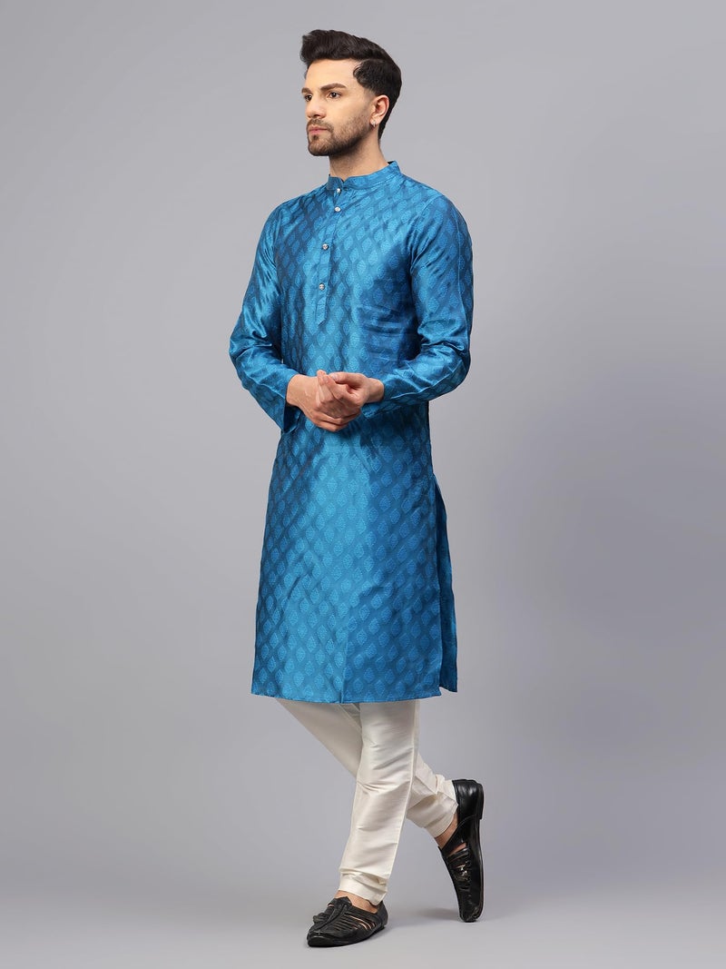 LATEST CHIKAN Men’s Silk Chikankari Kurta with Cream Churidar | Festive Set - KP-SB-BL-38 - Image 3