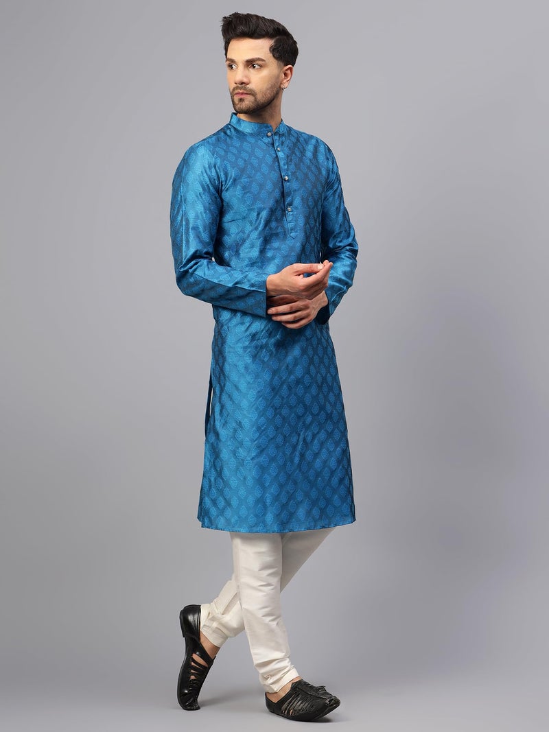 LATEST CHIKAN Men’s Silk Chikankari Kurta with Cream Churidar | Festive Set - KP-SB-BL-38 - Image 4