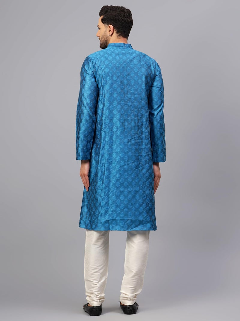LATEST CHIKAN Men’s Silk Chikankari Kurta with Cream Churidar | Festive Set - KP-SB-BL-38 - Image 5