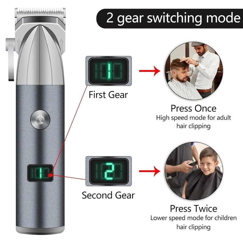 ENDZONE Rechargeable 2 Speed Hair Trimmer for Men Trendy Styler Trimmer LCD Display Stainless Steel Sharp Blade Adujsments Beard Shaver (Black,Grey) (Professional Trimmer) - Image 2