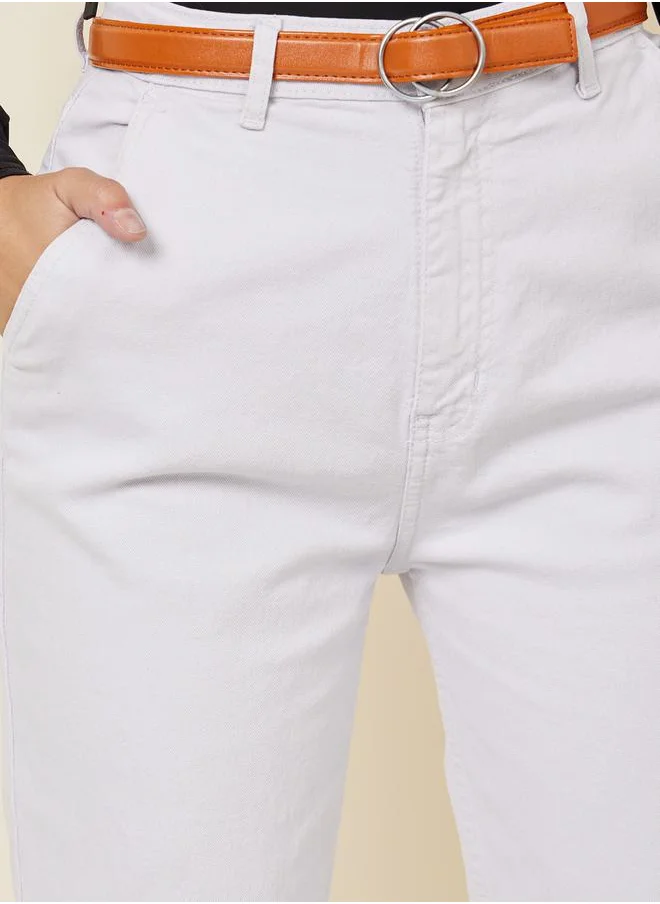 Styli Solid Mom Fit Jeans with Belt