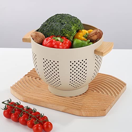 BeFare Metal Colander with Wood Handle, 5.5 Quart Powder Coated Steel Large Kitchen Strainer Stable Base,(Sand Yellow, 11.26inch) - Image 5