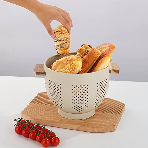 BeFare Metal Colander with Wood Handle, 5.5 Quart Powder Coated Steel Large Kitchen Strainer Stable Base,(Sand Yellow, 11.26inch) - Image 3