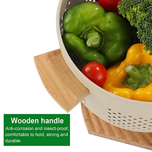 BeFare Metal Colander with Wood Handle, 5.5 Quart Powder Coated Steel Large Kitchen Strainer Stable Base,(Sand Yellow, 11.26inch) - Image 4