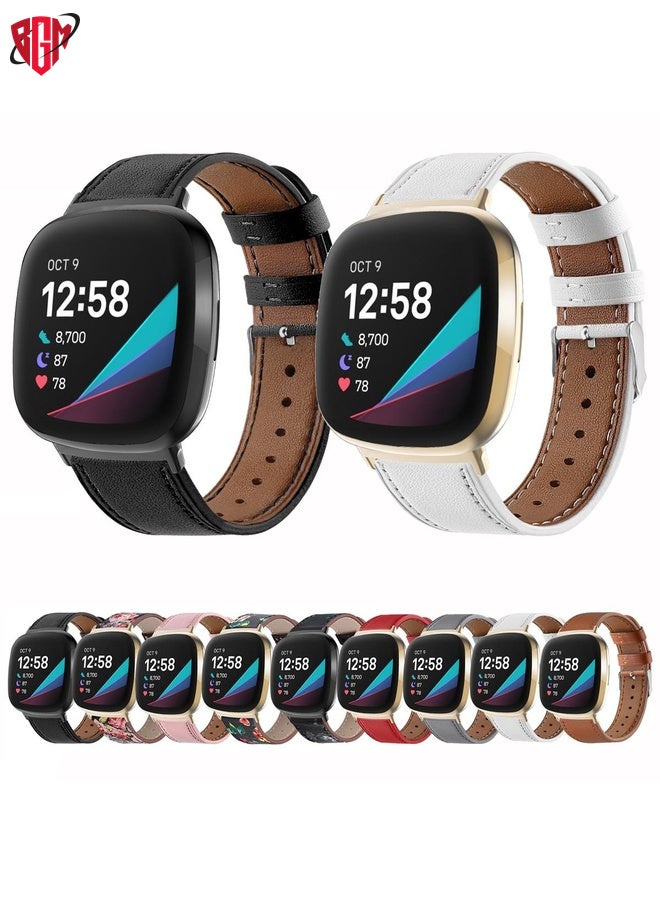 BGM Watch Band Strap For Fitbit Versa 4 / Sense 2 Round Tail Genuine Leather Watch Band(Red)  - Image 3