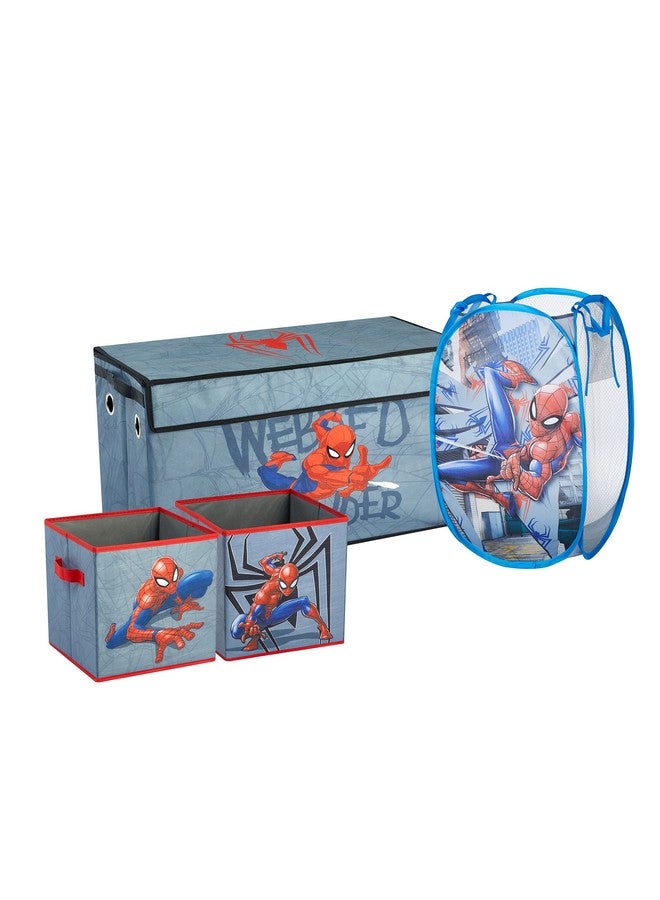 Idea Nuova Marvel Spiderman 4 Piece Collapsible Storage Solution Set With Pop Up Hamper, Collapsible Storage Trunk And 2 Collapsible Storage Cubes  - Image 1