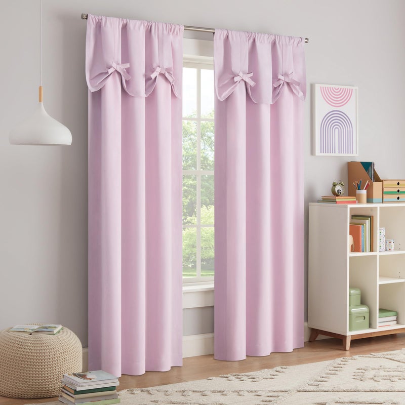 Eclipse Kids Blackout Curtains, Kids Curtains with Bow Tie Up Valance, 84 in x 40 in, Thermaback 100% Blackout Curtains with Rod Pocket Header, Curtains for Kids Room, 1 Window Curtain, Pink - Image 1