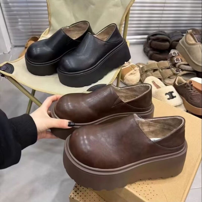 Two-Wear Leather Fleece-Lined Warm Platform Shoes Cotton Shoes Daily Soft Bottom Not Tired Feet Single Shoes - Image 2