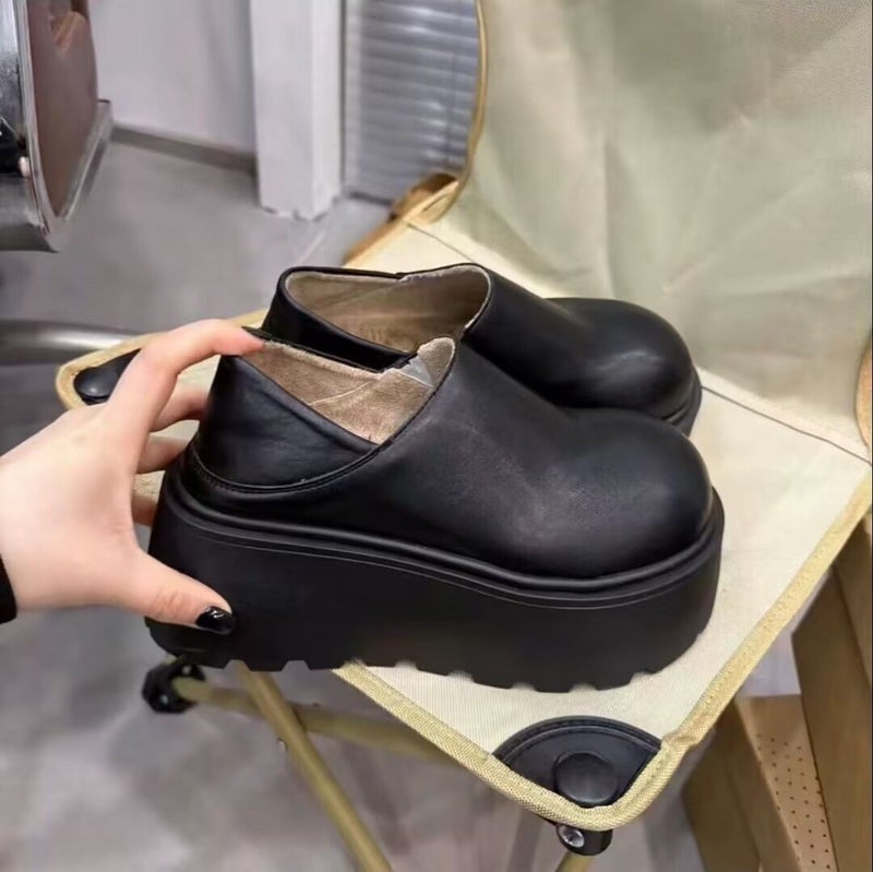 Two-Wear Leather Fleece-Lined Warm Platform Shoes Cotton Shoes Daily Soft Bottom Not Tired Feet Single Shoes - Image 3