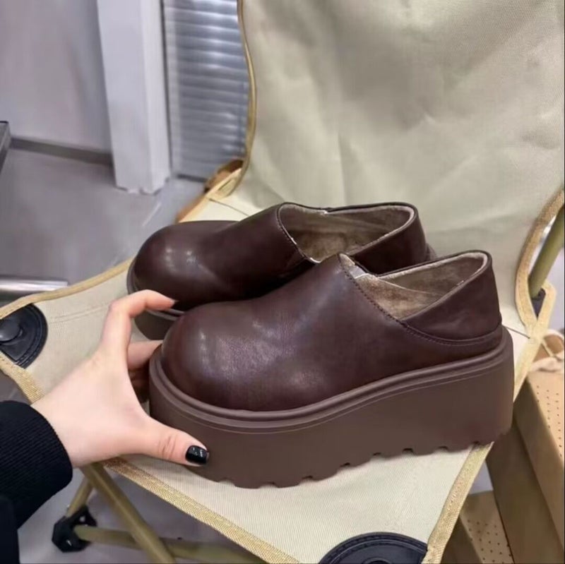 Two-Wear Leather Fleece-Lined Warm Platform Shoes Cotton Shoes Daily Soft Bottom Not Tired Feet Single Shoes - Image 4