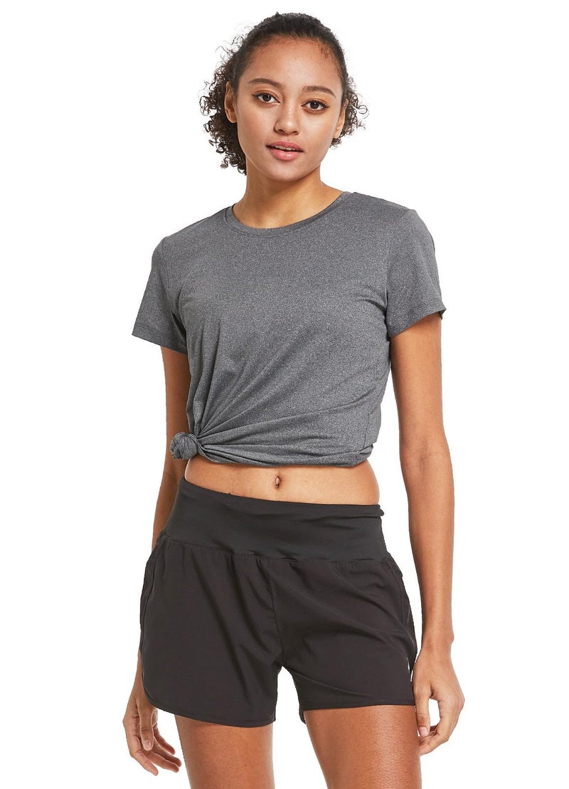 Baleaf تيشيرتات رياضية قصيرة الأكمام للنساء من باليف - خفيفة الوزن سريعة الجفاف - تدريب يوغا - لون رمادي فاتح XL - Image 4