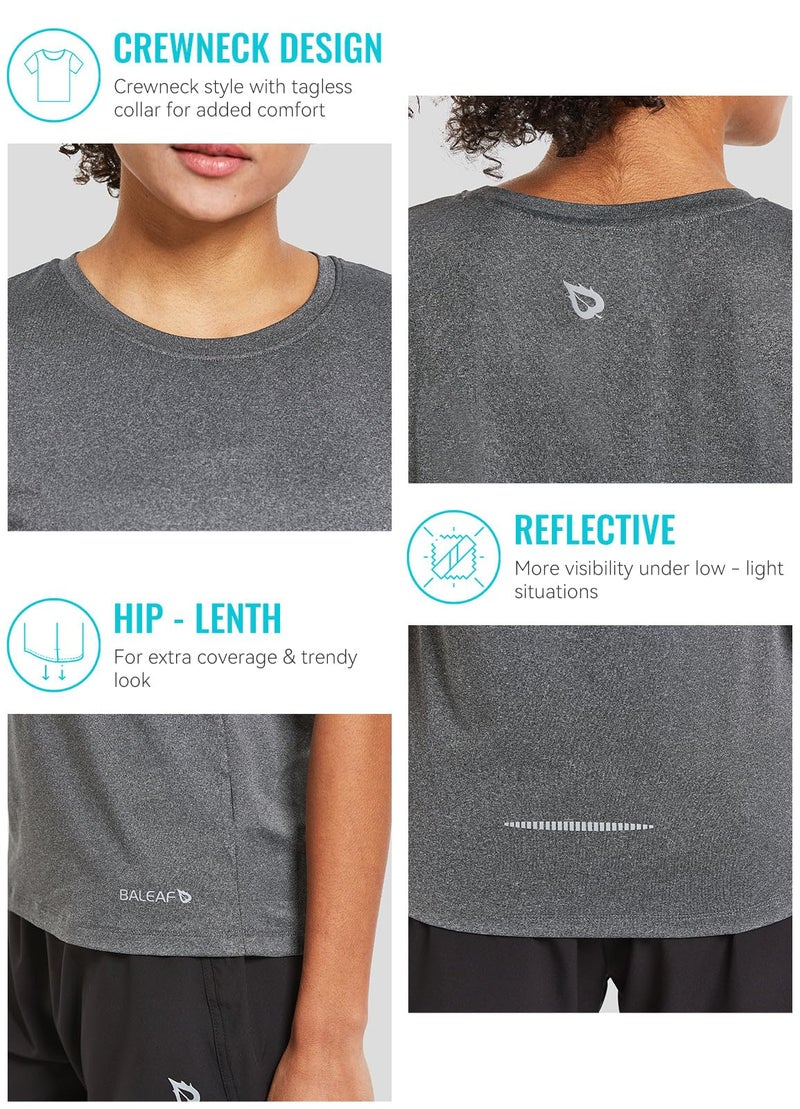 Baleaf تيشيرتات رياضية قصيرة الأكمام للنساء من باليف - خفيفة الوزن سريعة الجفاف - تدريب يوغا - لون رمادي فاتح XL - Image 5