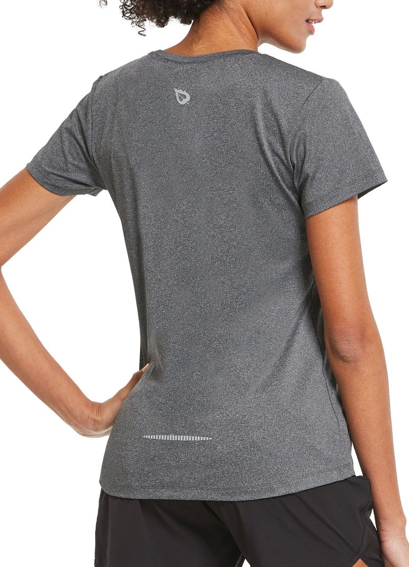 Baleaf تيشيرتات رياضية قصيرة الأكمام للنساء من باليف - خفيفة الوزن سريعة الجفاف - تدريب يوغا - لون رمادي فاتح XL - Image 1