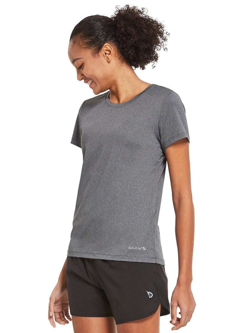 Baleaf تيشيرتات رياضية قصيرة الأكمام للنساء من باليف - خفيفة الوزن سريعة الجفاف - تدريب يوغا - لون رمادي فاتح XL - Image 3